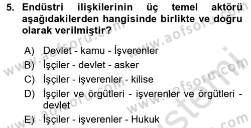 Endüstri Sosyolojisi Dersi 2025 - 2026 Yılı (Final) Dönem Sonu Sınav Soruları 5. Soru