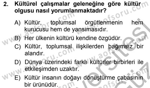 Kültür Sosyolojisi Dersi 2012 - 2013 Yılı (Vize) Ara Sınav Soruları 2. Soru