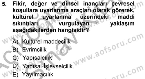 Kültür Sosyolojisi Dersi 2012 - 2013 Yılı (Vize) Ara Sınav Soruları 5. Soru