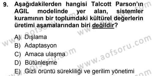 Kültür Sosyolojisi Dersi 2012 - 2013 Yılı (Vize) Ara Sınav Soruları 9. Soru