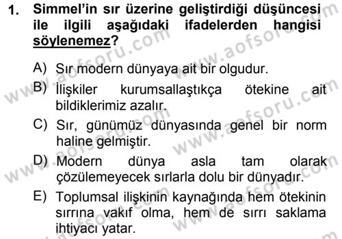 Kültür Sosyolojisi Dersi 2012 - 2013 Yılı (Final) Dönem Sonu Sınav Soruları 1. Soru