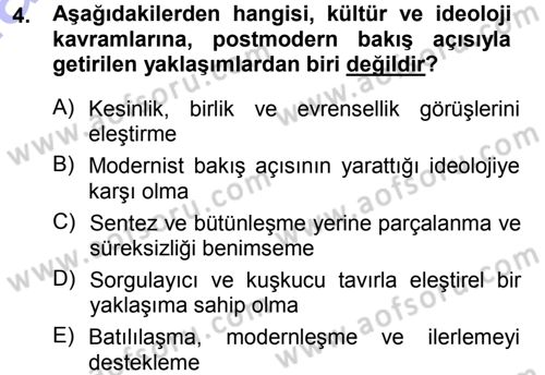 Kültür Sosyolojisi Dersi 2012 - 2013 Yılı (Final) Dönem Sonu Sınav Soruları 4. Soru
