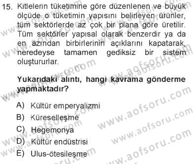 Kültür Sosyolojisi Dersi 2012 - 2013 Yılı Tek Ders Sınav Soruları 15. Soru