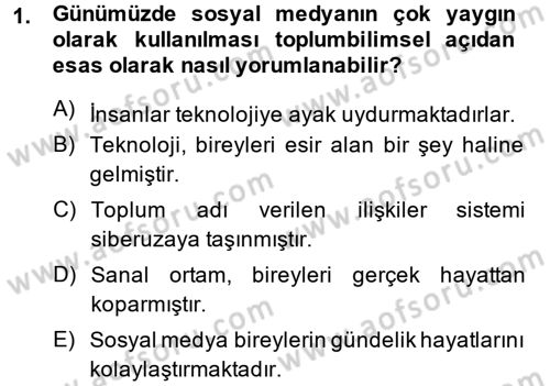 Kültür Sosyolojisi Dersi Ara Sınavı Deneme Sınav Soruları 1. Soru