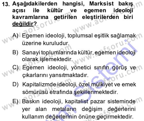 Kültür Sosyolojisi Dersi Ara Sınavı Deneme Sınav Soruları 13. Soru