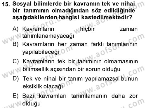 Kültür Sosyolojisi Dersi 2013 - 2014 Yılı (Vize) Ara Sınav Soruları 15. Soru