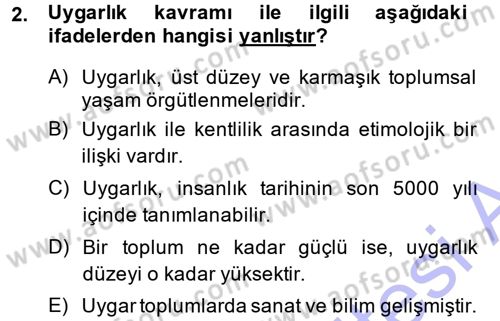 Kültür Sosyolojisi Dersi Ara Sınavı Deneme Sınav Soruları 2. Soru