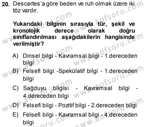 Kültür Sosyolojisi Dersi Ara Sınavı Deneme Sınav Soruları 20. Soru