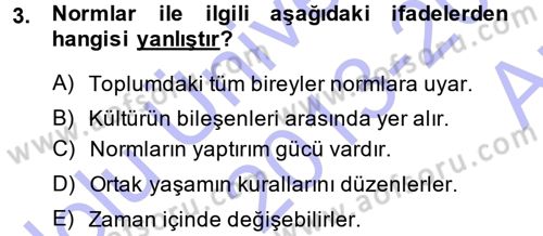 Kültür Sosyolojisi Dersi 2013 - 2014 Yılı (Vize) Ara Sınav Soruları 3. Soru