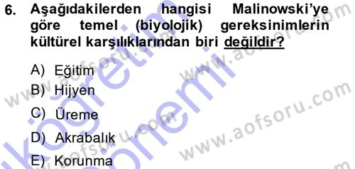 Kültür Sosyolojisi Dersi Ara Sınavı Deneme Sınav Soruları 6. Soru