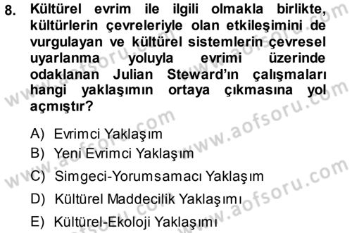 Kültür Sosyolojisi Dersi 2013 - 2014 Yılı (Vize) Ara Sınav Soruları 8. Soru