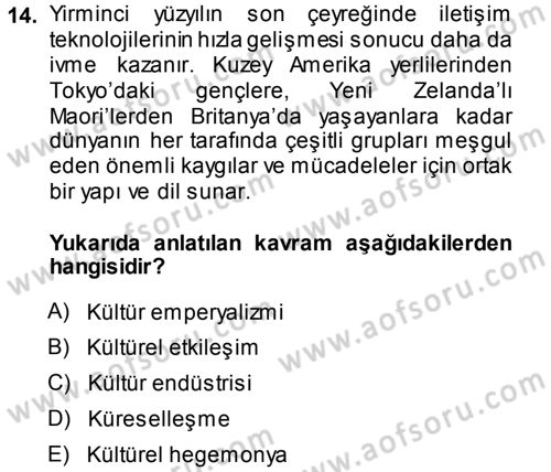 Kültür Sosyolojisi Dersi 2013 - 2014 Yılı (Final) Dönem Sonu Sınav Soruları 14. Soru