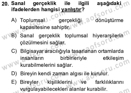 Kültür Sosyolojisi Dersi 2013 - 2014 Yılı (Final) Dönem Sonu Sınav Soruları 20. Soru