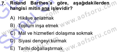 Kültür Sosyolojisi Dersi 2013 - 2014 Yılı (Final) Dönem Sonu Sınav Soruları 7. Soru