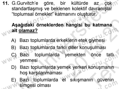 Kültür Sosyolojisi Dersi 2013 - 2014 Yılı Tek Ders Sınav Soruları 11. Soru