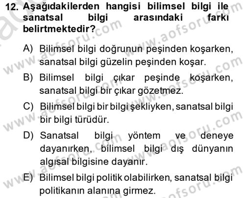 Kültür Sosyolojisi Dersi 2013 - 2014 Yılı Tek Ders Sınav Soruları 12. Soru