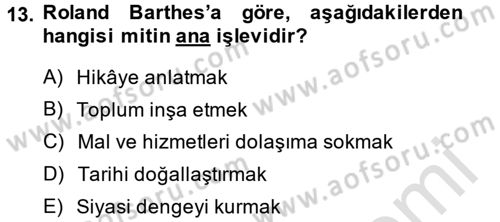 Kültür Sosyolojisi Dersi 2013 - 2014 Yılı Tek Ders Sınav Soruları 13. Soru