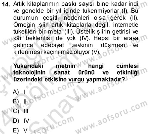 Kültür Sosyolojisi Dersi 2013 - 2014 Yılı Tek Ders Sınav Soruları 14. Soru