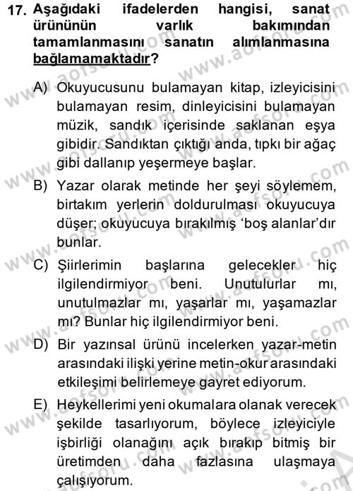 Kültür Sosyolojisi Dersi 2013 - 2014 Yılı Tek Ders Sınav Soruları 17. Soru