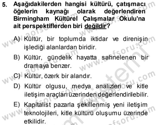 Kültür Sosyolojisi Dersi 2013 - 2014 Yılı Tek Ders Sınav Soruları 5. Soru