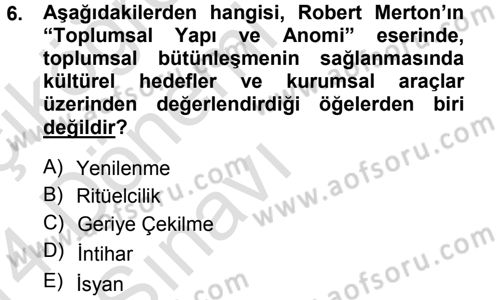 Kültür Sosyolojisi Dersi 2013 - 2014 Yılı Tek Ders Sınav Soruları 6. Soru