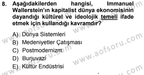 Kültür Sosyolojisi Dersi 2013 - 2014 Yılı Tek Ders Sınav Soruları 8. Soru