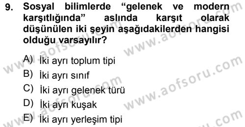 Kültür Sosyolojisi Dersi 2013 - 2014 Yılı Tek Ders Sınav Soruları 9. Soru