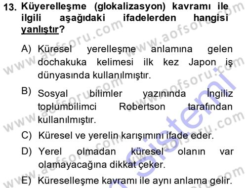 Kültür Sosyolojisi Dersi 2014 - 2015 Yılı (Vize) Ara Sınav Soruları 13. Soru