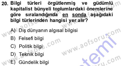 Kültür Sosyolojisi Dersi 2014 - 2015 Yılı (Vize) Ara Sınav Soruları 20. Soru