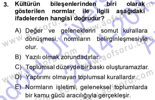 Kültür Sosyolojisi Dersi 2014 - 2015 Yılı (Vize) Ara Sınav Soruları 3. Soru