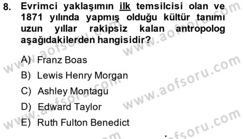 Kültür Sosyolojisi Dersi 2014 - 2015 Yılı (Vize) Ara Sınav Soruları 8. Soru