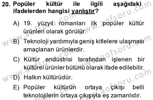 Kültür Sosyolojisi Dersi 2014 - 2015 Yılı (Final) Dönem Sonu Sınav Soruları 20. Soru
