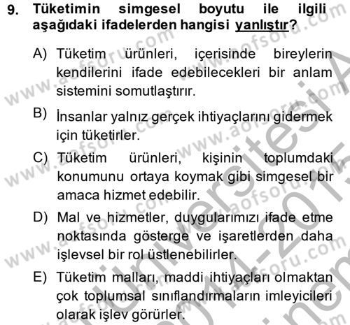 Kültür Sosyolojisi Dersi 2014 - 2015 Yılı (Final) Dönem Sonu Sınav Soruları 9. Soru