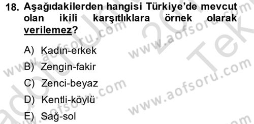 Kültür Sosyolojisi Dersi 2014 - 2015 Yılı Tek Ders Sınav Soruları 18. Soru