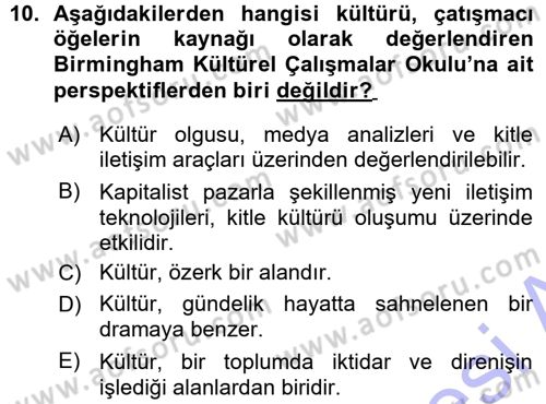 Kültür Sosyolojisi Dersi 2015 - 2016 Yılı (Vize) Ara Sınav Soruları 10. Soru