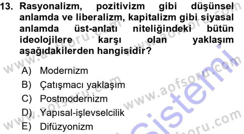Kültür Sosyolojisi Dersi 2015 - 2016 Yılı (Vize) Ara Sınav Soruları 13. Soru