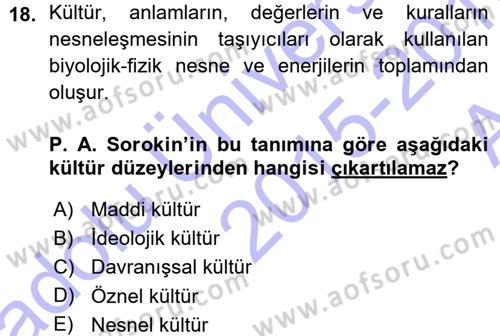 Kültür Sosyolojisi Dersi 2015 - 2016 Yılı (Vize) Ara Sınav Soruları 18. Soru