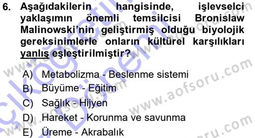 Kültür Sosyolojisi Dersi 2015 - 2016 Yılı (Vize) Ara Sınav Soruları 6. Soru