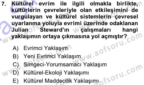 Kültür Sosyolojisi Dersi 2015 - 2016 Yılı (Vize) Ara Sınav Soruları 7. Soru