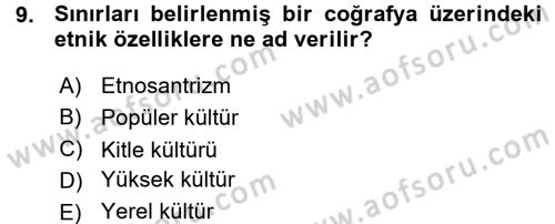 Kültür Sosyolojisi Dersi 2015 - 2016 Yılı (Vize) Ara Sınav Soruları 9. Soru