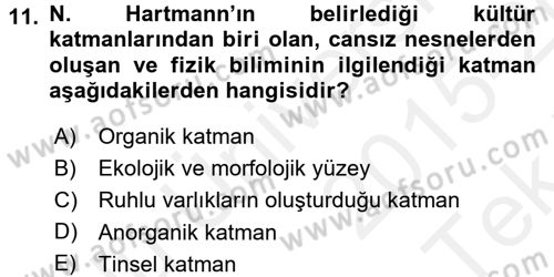 Kültür Sosyolojisi Dersi 2015 - 2016 Yılı Tek Ders Sınav Soruları 11. Soru