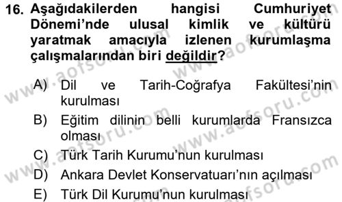 Kültür Sosyolojisi Dersi 2015 - 2016 Yılı Tek Ders Sınav Soruları 16. Soru