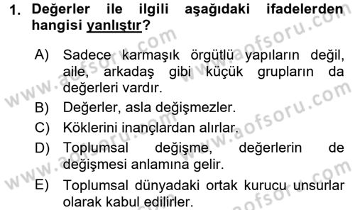 Kültür Sosyolojisi Dersi 2016 - 2017 Yılı 3 Ders Sınav Soruları 1. Soru