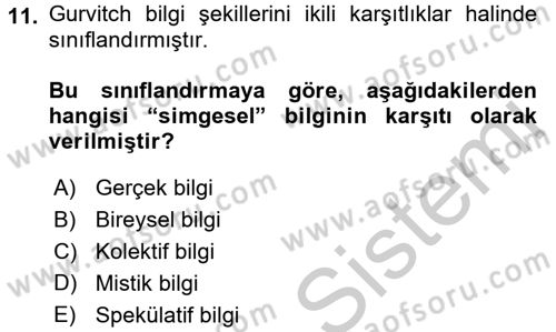 Kültür Sosyolojisi Dersi 2016 - 2017 Yılı 3 Ders Sınav Soruları 11. Soru