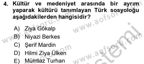 Kültür Sosyolojisi Dersi 2016 - 2017 Yılı 3 Ders Sınav Soruları 4. Soru