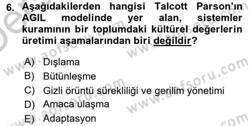 Kültür Sosyolojisi Dersi 2016 - 2017 Yılı 3 Ders Sınav Soruları 6. Soru