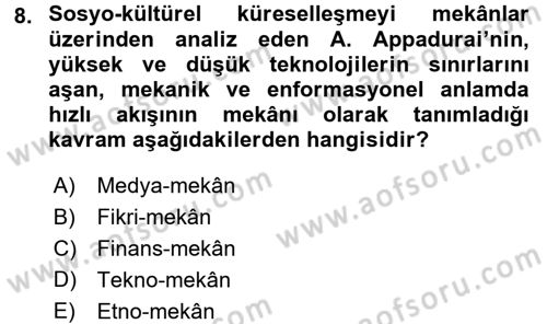 Kültür Sosyolojisi Dersi 2016 - 2017 Yılı 3 Ders Sınav Soruları 8. Soru