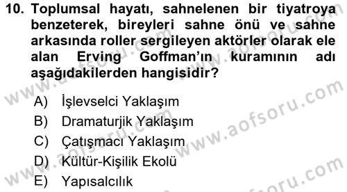 Kültür Sosyolojisi Dersi 2016 - 2017 Yılı (Vize) Ara Sınav Soruları 10. Soru
