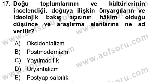 Kültür Sosyolojisi Dersi 2016 - 2017 Yılı (Vize) Ara Sınav Soruları 17. Soru