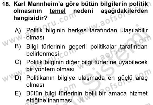 Kültür Sosyolojisi Dersi 2016 - 2017 Yılı (Vize) Ara Sınav Soruları 18. Soru